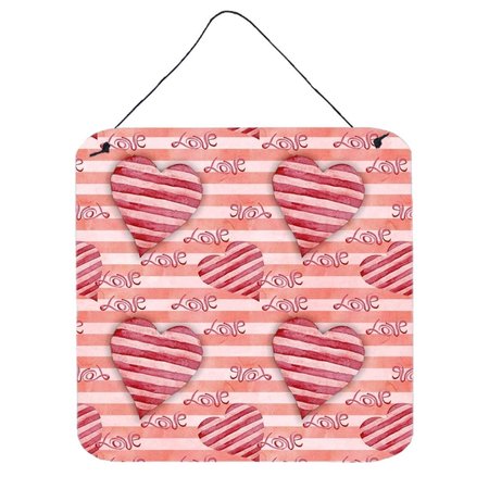 MICASA Watercolor Red Striped Hearts Wall or Door Hanging Prints6 x 6 in. MI231252